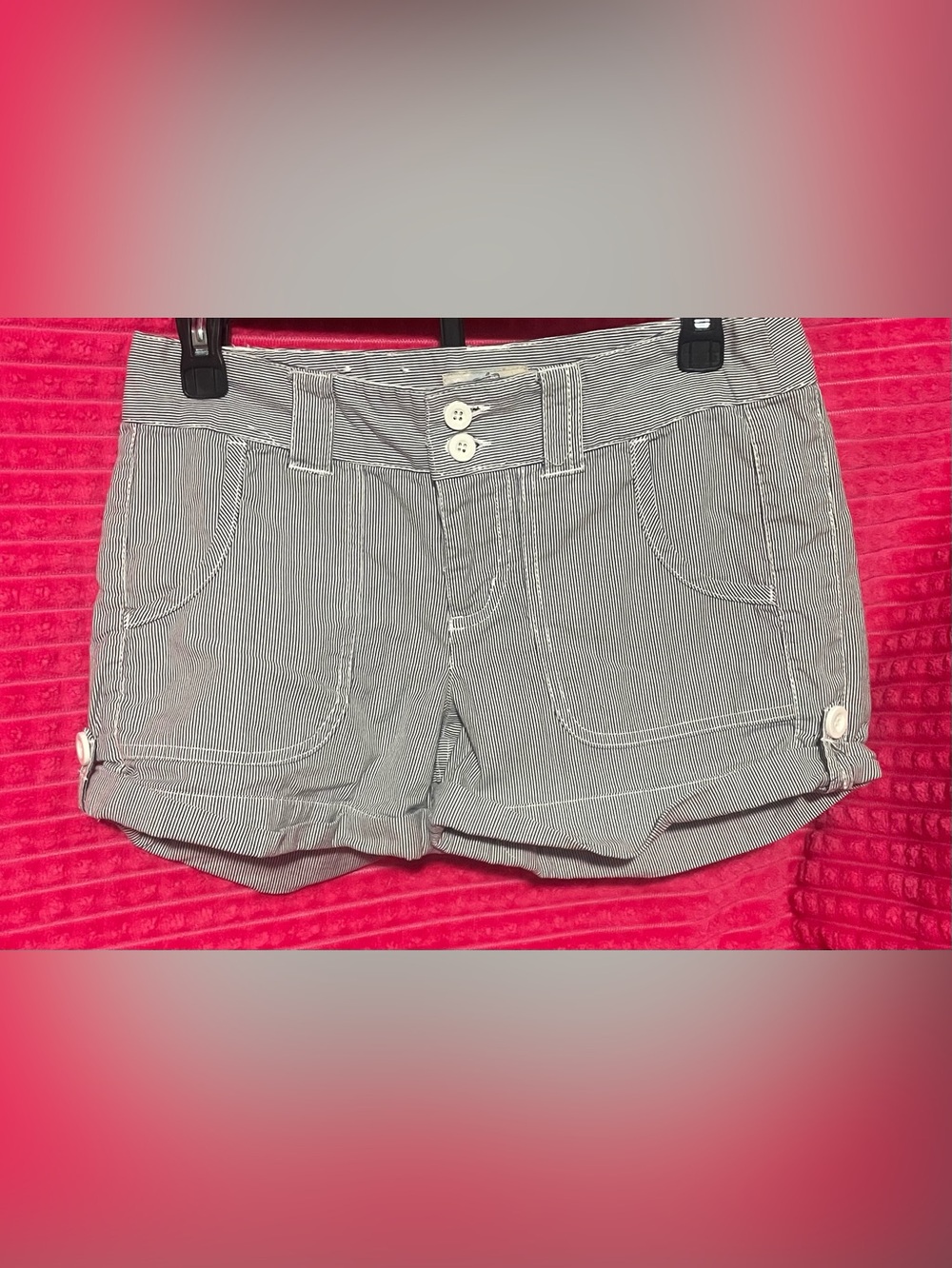So Wear It Declare It Gray Pinstripe High-Waist Roll Cuff Shorts